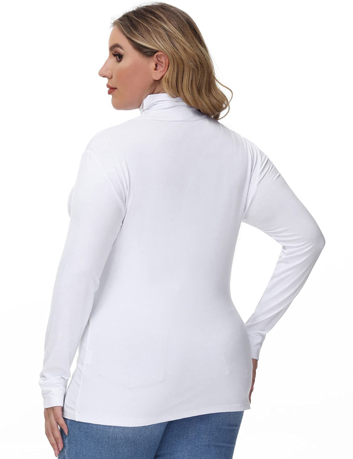Hanna Nikole Plus Size White Turtle Neck Tops for Women Long Sleeve Fitted Stretchy Base Layer Tunics Shirt 18W 2X