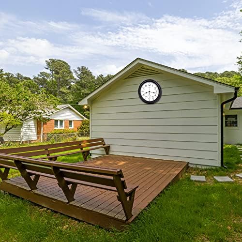 16 Inch Large Outdoor Clock Waterproof with Thermometer Retro Wall Clocks for Patio Pool Garden Home,Bronze