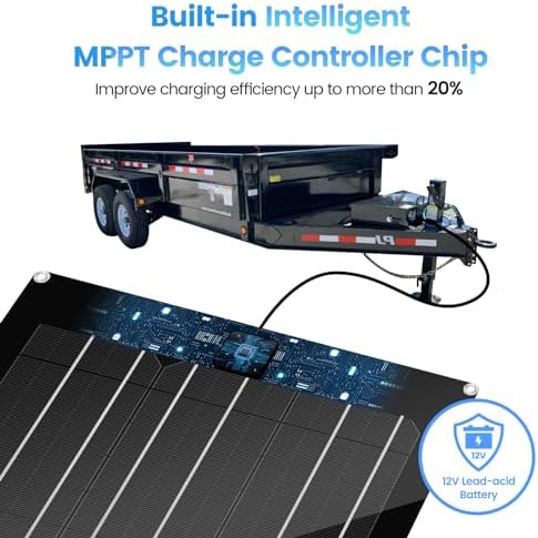 Solar Battery Charger Maintainer, Zuomeng 15W Solar Panel Kit for Dump Trailer Built-in Maintenance Pulse & Intelligent MPPT Charge Controller, Waterproof, Suitable for 12V Lead-Acid Battery