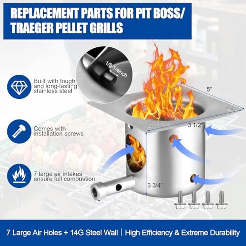 Upgrade Traeger & Pit Boss Grill Replacement Parts Kit - Auger Motor, Hot Rod Igniter with Fuse, Induction Fan, Burn Pot with Screws, Compatible with Most Traeger & Pit Boss Pellet Grills