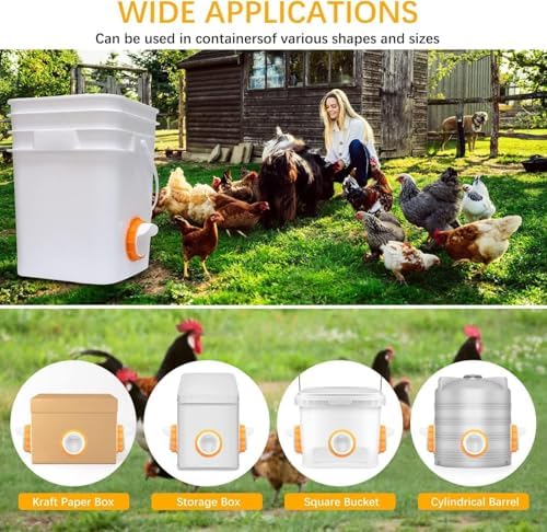 DIY Chicken Feeder No Waste 8 Ports, Automatic 4 inch Poultry Feeder with 8 Pcs Stopper & 1 Hole Saw, Weatherproof Reusable Gravity Chicken Feeder Kits for Buckets, Barrels, Bins, Troughs (Orange)