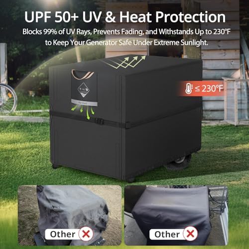 QH.HOME Waterproof Generator Cover 32x24x24 inch ,900D Heavy Duty Oxford with Secure Windproof Buckle- for Most Generators 5000-10000 Watt, Black