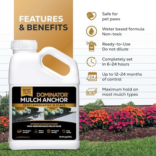 Dominator Mulch Anchor 1 Gallon - Mulch Glue & Gravel Binder, Rock Glue for Landscaping, Pea Gravel & Bark, Strong Stabilizer & Adhesive Spray, Lockdown Sticky Rock Glue & Stone Glue