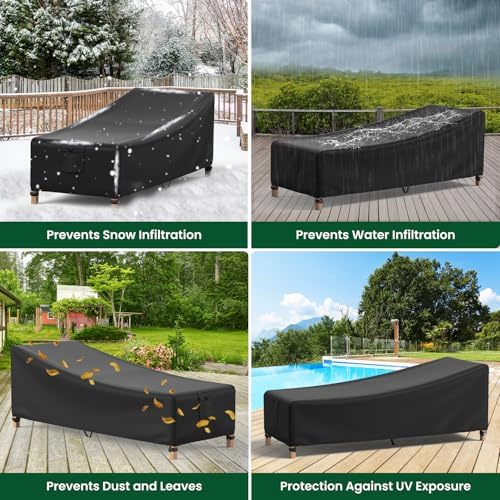 Mrrihand Chaise Lounge Cover, Patio Furniture Covers, Patio Lounge Chair Cover Waterproof and UV Resistant, Heavy Duty Outdoor furniture covers with Air Vent 2 Pack - 84L x 32W x 32H inch