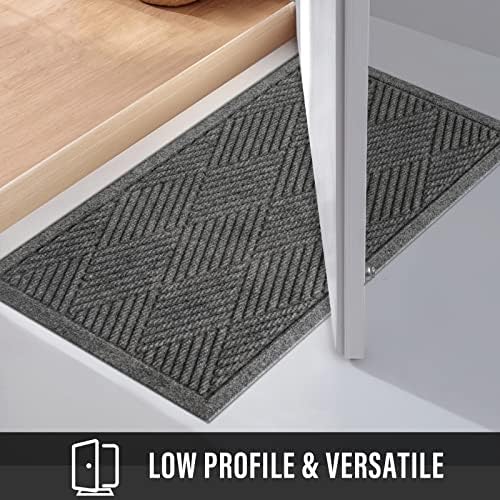 Sturdy Front Door Mat, Absorbent Muddy Dirt Resist Welcome Door Mats Outdoor Indoor, Stain and Fade Resistant, Non-Slip Rubber Backing Low Profile Doormat for Entryway, 30×17, Grey