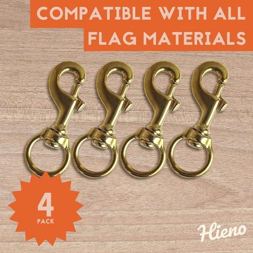 Flag Clips for Rope 4-Pack - Durable 3.2” Bronze Brass Snap Clip with Swivel Eyelet - Best for Flag Poles with Halyard Rope - 4 PCS Flag Pole Clips by Hieno Supplies - Flag Rope Clips for Flagpole