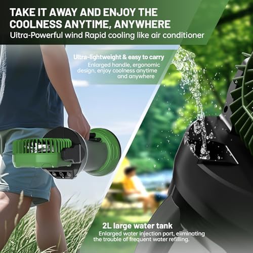 Portable Misting Fan with Remote & 30000mAh Rechargeable Misting Fans for Outside Patios Camping Beach & Workshops Mist Fan Portable for Outdoor/Indoor 2L Built-in Water Tank RGB 4 Speeds & Spray