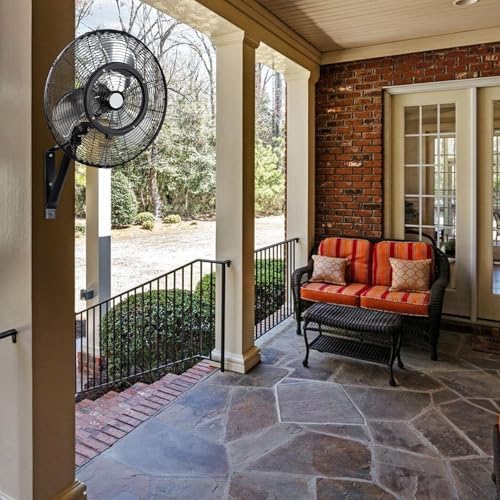 20" Outdoor Misting Wall Fan, 3-Speed High Velocity Industrial Outside Fan, Waterproof Wall Mount Oscillating for Patio Cooling - UL Listed Black