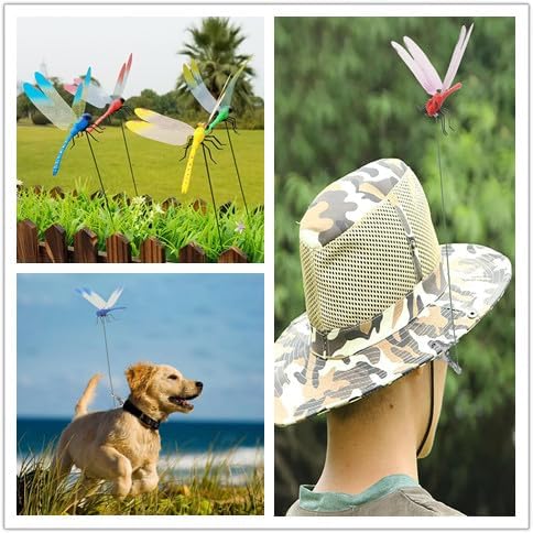 12 Pack Dragonfly Clip,3D Dragonfly Garden Stakes Decor,Fly Deterrent,Dragonfly Humming Bird Stakes,Deer and Horse,Bird and Fly Scare Devices for Indoor Outdoor Garden
