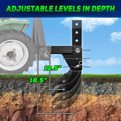 3 Point Trencher Ripper Attachment fit 2" Receivers, Hitch Mounted Ripper for Tractor Lawn Mower ATV UTV, Adjustable Subsoiler Plow with Replacement Plough Blade in Garden Farm Bury Pipes Sow Seeds