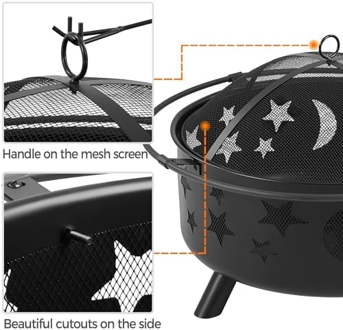 Yaheetech Fire Pit 30in Fire Pits for Outside Wood Burning Outdoor Fireplace with Spark Screen, Poker for Bonfire Patio Backyard Garden Picnic