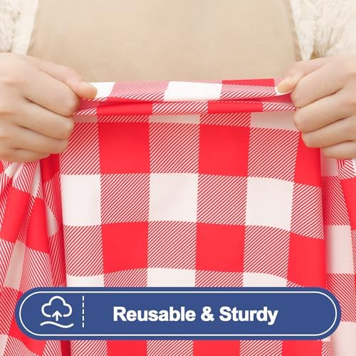 Smiry Picnic Table Cover with Bench Covers, Waterproof Elastic Fitted Tablecloths for 6 Foot Rectangle Tables, Washable Buffalo Plaid Tablecloth for Camping, Outdoor (Red & White, 30"x72")