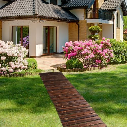 8.2 Ft Wooden Garden Pathway - Weather Resistant Carbonized Pine Roll Out Decorative Walkway, Boardwalk Pathway Pavers for Outside Stepping Stones Outdoor Flooring Patio Beach Pool Backyard