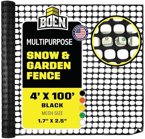 BOEN 4' x 100' Black Temporary Fencing, Mesh Snow Fence, Plastic, Safety Garden Netting, Above Ground Barrier, for Deer, Kids, Swimming Pool, Silt, Lawn, Rabbits, Poultry, Dogs