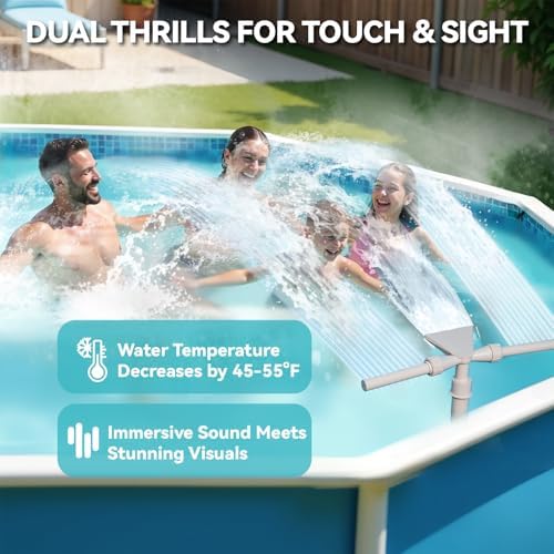 Pool Fountain with Lights for Above and Inground Pools, Triple Spray Solar Power Pool Waterfall Sprinkler Chiller Aerator, Water Fountain Swimming Pool Accessories with 9-Color Lights and 4 Modes