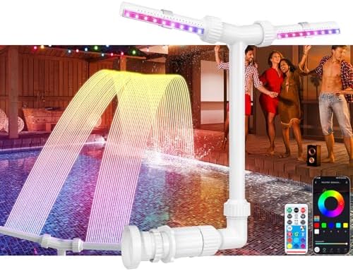 Pool Fountain with Solar Lights, for Above and In-ground Pool with 10-Color LED Lights, Control by APP, 360°Adjustable Dual Spray Waterfall Sprinkler