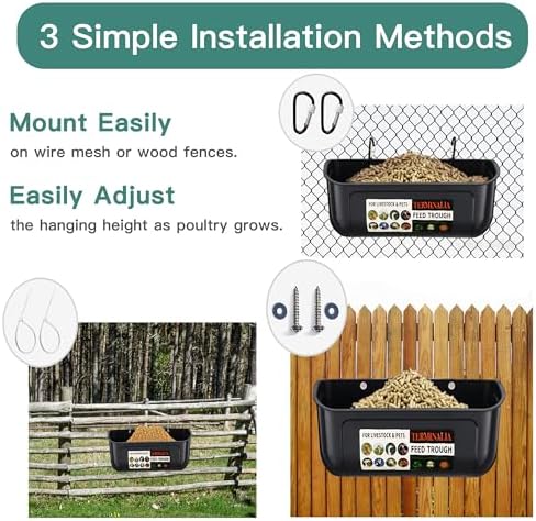 3 Pack Duck Chicken Poultry Hanging Fence Feeder | 8 Quarts in Total | Black|A Free Feed Scoop Included