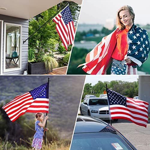 Flag Pole with American Flag - Tangle Free Flag Poles for Outside House with 3x5 Embroidered US Flags,Flagpole Holder Bracket - 5ft Heavy Duty Outdoor Flag Pole Kit for Porch - Black