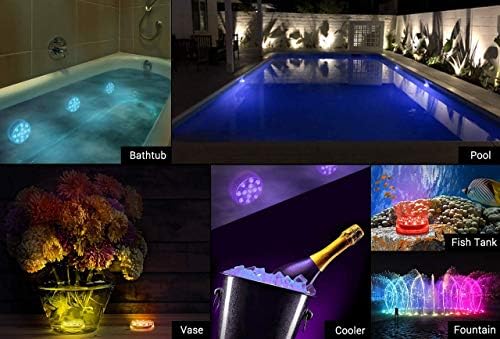 LOFTEK Submersible LED Lights with Remote, 13 LED Pool Lights for Inground Above Ground Pool with Magnets &10 Suction Cups,16 Color Changing Underwater Light for Ponds Battery Operated (4 Packs)
