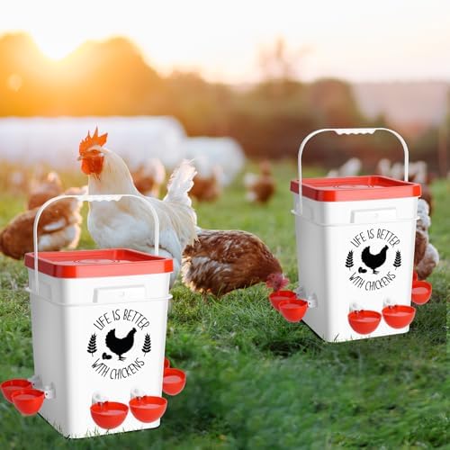 Tgeyd Chicken Waterer 5 Gallon, with 6 Enlarge Automatic Water Cups, Large Cicken Waterer for Chicken Duck and Goose