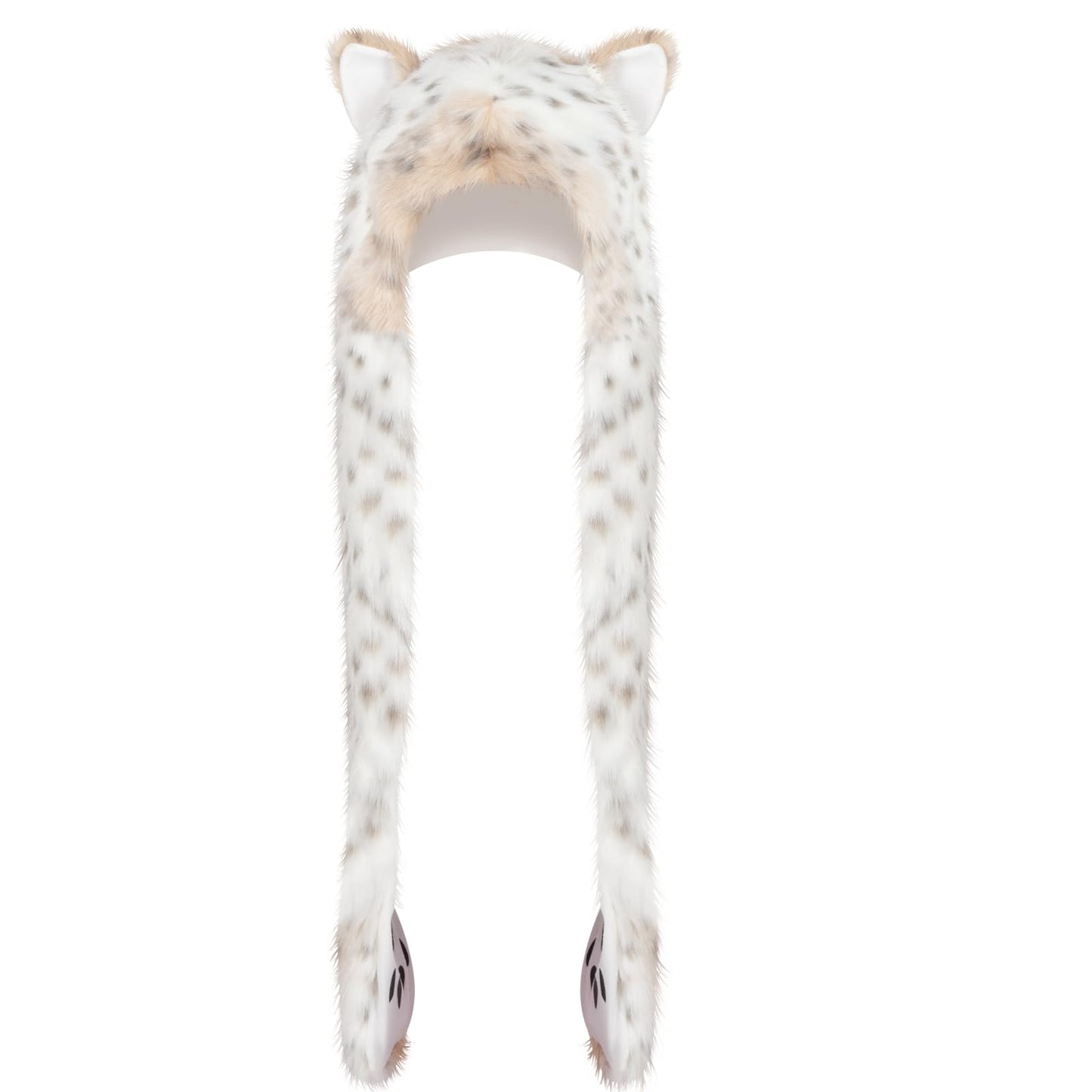 ShellKingdom Plush Novelty Animal Hat,3 in 1 Function Snow Leopard Faux Fur Full Animal Hood Hat Winter Warmer Cap