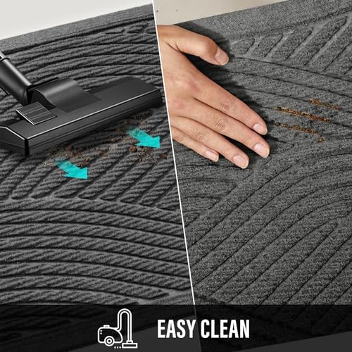 Sturdy Front Door Mat, Absorbent Muddy Dirt Resist Welcome Door Mats Outdoor Indoor, Stain and Fade Resistant, Non-Slip Backing Entry Mat Low Profile Doormat for Entryway, 36×24, Grey