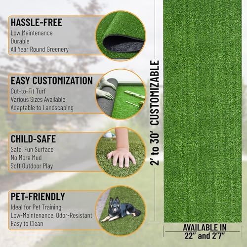 Ottomanson Artificial Grass Turf 2'7" x 10' Indoor Outdoor Faux Grass Rug with Drainage Holes, Customizable with Extra Long Size Options, Perfect for Patio Lawn Balcony Weddings Photoshoot Backdrop