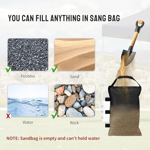 CROWN SHADES Sand Bags for Canopy Legs (112 LBS) Sandbags for Weight, Canopy Weights, Pop Up Tent Weights Bags, Black (Unfilled)