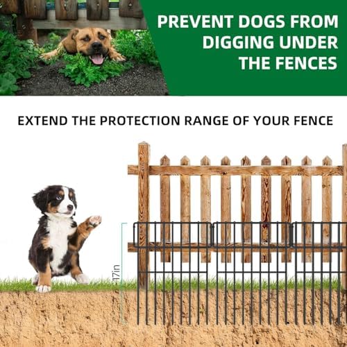 25 Panels Garden Fencing Animal Barrier, 17in (H) X 27ft (L) No Dig Dog Fence, 1.25 in Gap Fence Border for Dogs Rabbits, Rustproof Metal Decorative Fences Blocker for Outdoor, Yard, Patio
