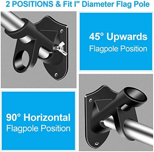 Flag Pole Holder Brackets, BONWIN 1" Flag Pole Mounting Bracket with Hardwares for House Wall Mount, 1" Inner Diameter, Two Positions & Aluminium Alloy, Rust Free Coated (Black - 2 Pack)