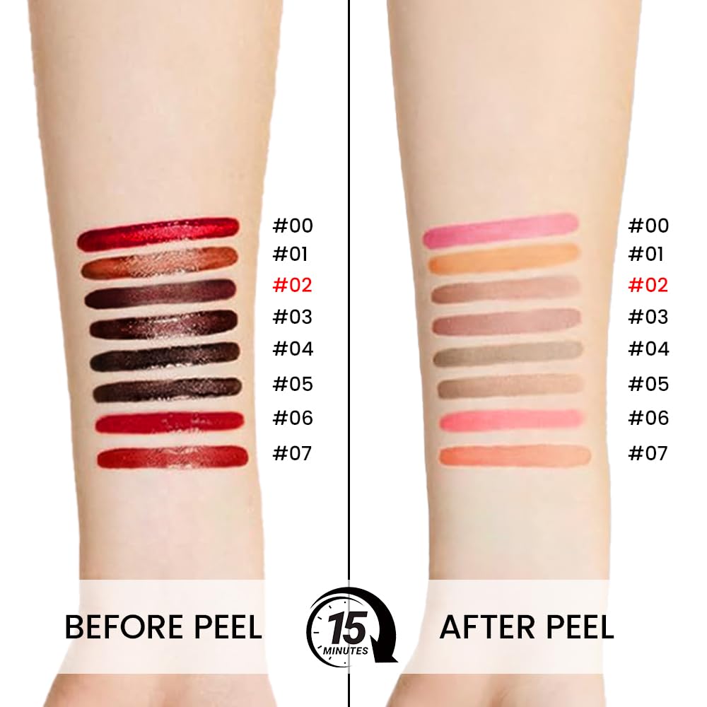 Hxssll Matte Liquid Lip Stain Peel Off Lip Liner Tattoo- Brown, Waterproof, Smudge-Proof, Peel Off Lip Stain Tattoo, Long-Lasting Non-Stick Cup Lip Gloss for All Skin Types (0.12 fl oz, #02)