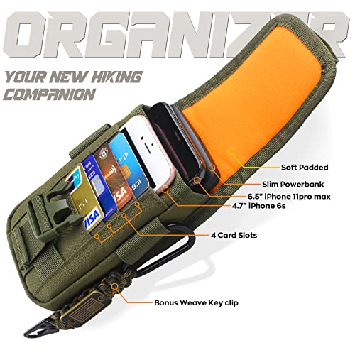 WYNEX Tactical Molle Phone Pouch with Compass Buckle, Tactical Phone Holster Molle Cell Phone Pouch Universal Belt Waist Bag for IP 15/14/13 Pro Max / S22/S21 with US Patch & Paracord Keyring Clip