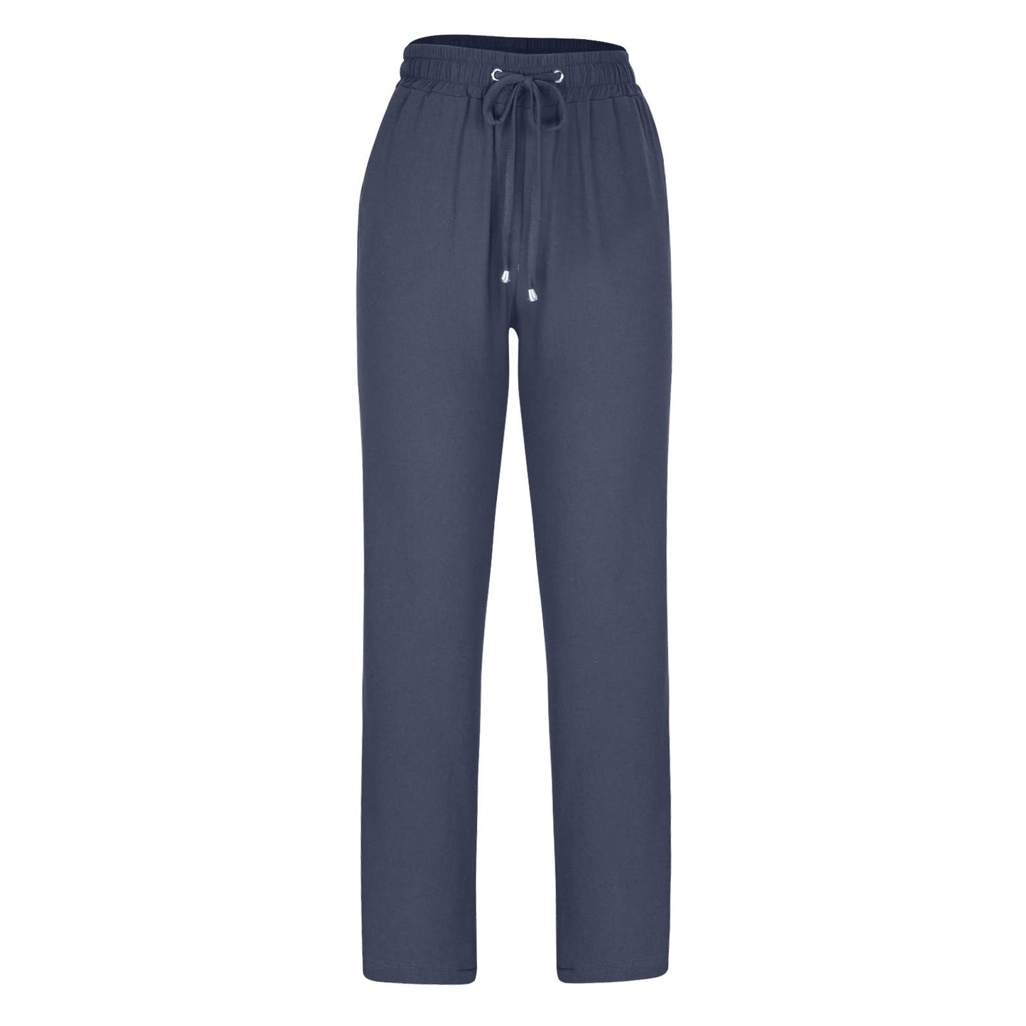 MELDVDIB Womens Casual Pants Straight Leg Drawstring Elastic Waist Cotton Linen Pants Loose Comfy Trousers with Pockets Navy