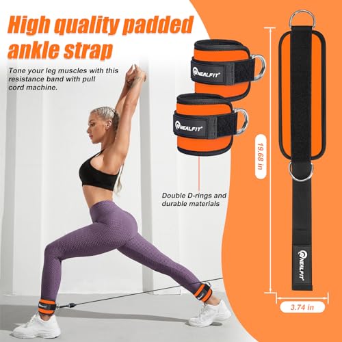 NEALFIT Ankle Strap for Cable Machine, Gym Ankle Cuff for Kickbacks, Leg Extensions, Glute Workouts, Booty Hip Abductors Exercise for Women and Men (Pair, Orange)