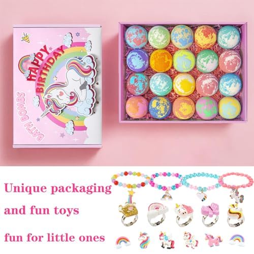 kims cosiart Unicorn Bath Bombs for Girls Kids,20 Pack Bath Bombs Gift Set with, Handmade Bath Bombs for Girls with Surprise Inside, Birthday Children's Day Halloween Christmas Gifts, Pink