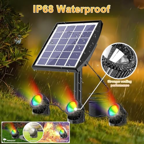 RGB Solar Pond Lights, 13 Lighting Modes Submersible LED Fountain Lights, Smart Auto ON/Off Color Changing Pond Light with IP68 Waterproof for Fish Aquarium Tank Garden Yard Pool, 2200mAh (3-in-1)