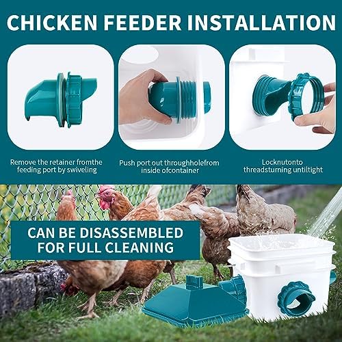 10 Pounds Chicken Feeder with 4 Ports, Rainproof Poultry Feeder for Up to 10 Adult Chickens or 15 Chicks (Patented Products)