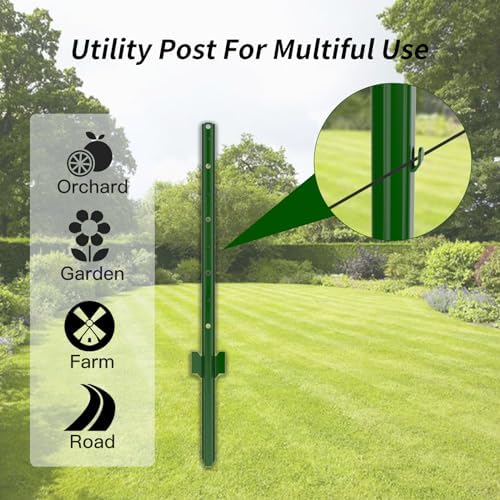 Fence Posts 5 Feet, Pack of 10, 3-4-5-6-7Ft Heavy Duty Garden Metal Steel Fence Post with U-Channel, No Dig Steel U Post Fencing for Lawn, Garden