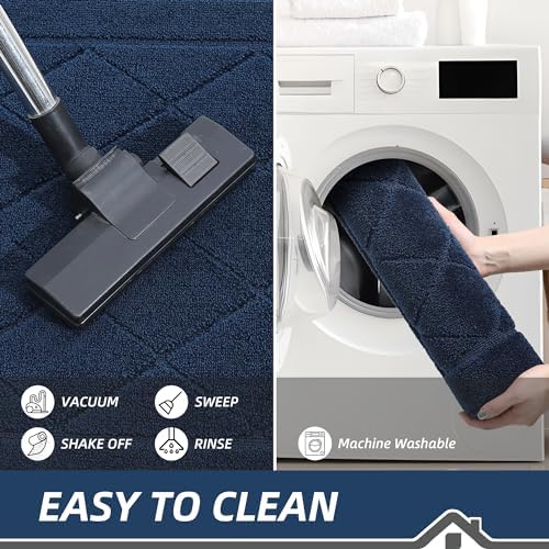 BEQHAUSE Dirt Trapper Door Mat 20" x 32", Doormat Non-Slip Entryway Rugs Washable, Dog Door Mat Stain Resistant and Absorbent Welcome Floor Mat for Front Back Door, Muddy Wet Shoes & Paws, Navy Blue