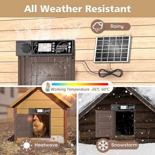 Large Size Automatic Chicken Coop Door Solar - Powered Auto Chicken Door Opener, Automatic Chicken Door with Timer/Light Sensor Modes, Intelligent Obstacle Sensors, Remote Control, 14.76"H x 11.02"L