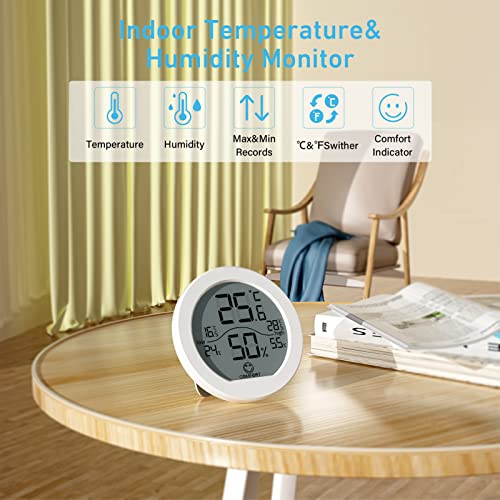SECRUI Hygrometer Thermometer for Room Temperature Humidity Meter Indoor Thermometer Accuracy Calibration LCD Temperature Sensor with Maximum and Minimum Records, TH1, White, 2 Pack