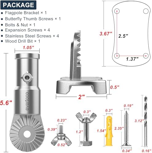 Heavy Duty T304 Stainless Steel Flag Pole Bracket - 180° Adjustable Flag Pole Holder for House with Two Installation Methods, Flag Holder for 1" Inner Diameter Pole, Wind Resistant &Rust Free