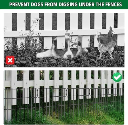 25 Panels Garden Fencing Animal Barrier, 17in (H) X 27ft (L) No Dig Dog Fence, 1.25 in Gap Fence Border for Dogs Rabbits, Rustproof Metal Decorative Fences Blocker for Outdoor, Yard, Patio