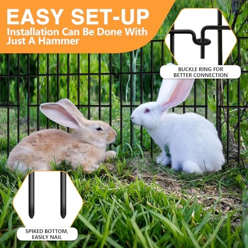 KYATE Animal Barrier Fence No Dig, 25 Panels 1.25in Gap Ground Defense Fence Border Small Metal Fencing, Dog Rabbits Blocker Under Fence for Garden, Flower Bed, Patio, Black