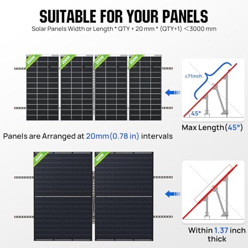 ECO-WORTHY Upgraded Solar Ground Mount Adjustable Multi-Pieces Solar Panel Mounting Brackets Kit System for 4pcs 200W/3pcs 300W/2pcs 400W Solar Panels for Ground,Open Space, Cabins and Backyard Sheds
