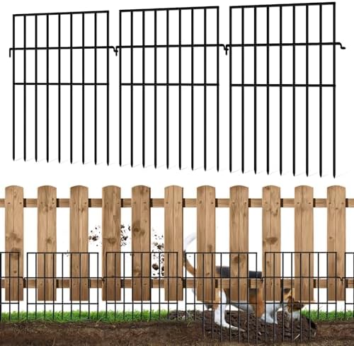 KYATE Animal Barrier Fence No Dig, 25 Panels 1.25in Gap Ground Defense Fence Border Small Metal Fencing, Dog Rabbits Blocker Under Fence for Garden, Flower Bed, Patio, Black