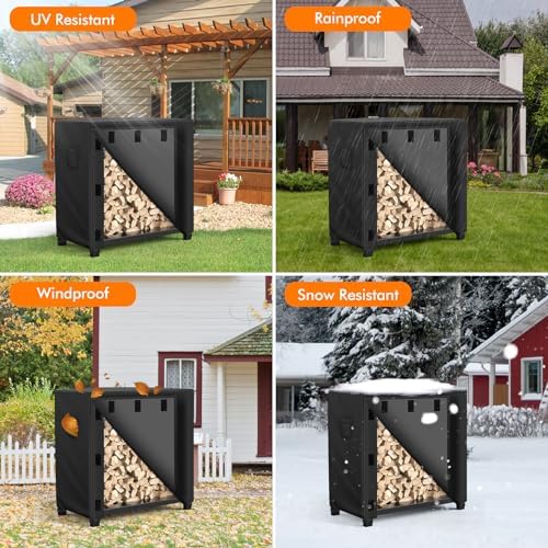 WLEAFJ Outdoor Firewood Rack Cover 4 feet, Log Rack Cover Waterproof, Wood Cover for Log Holder, 48" W x 24" D x 41" H, Black