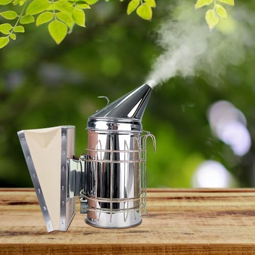 Stainless Steel Bee Hive Smoker with Heat Shield Included 54Pcs Smoker Pellets for Beekeeping Starters Supplies