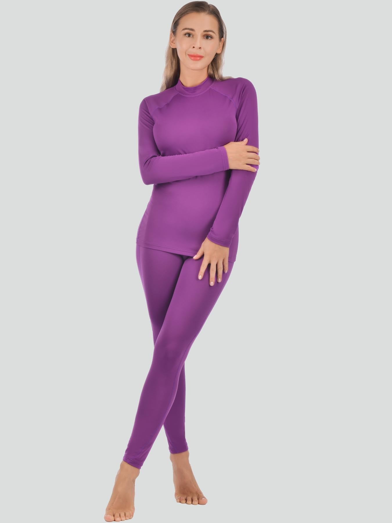 qualidyne Thermal Underwear for Women Long Johns Ultra-Soft Base Layer Pajama Set Winter Cold Weather Top and Bottom Purple