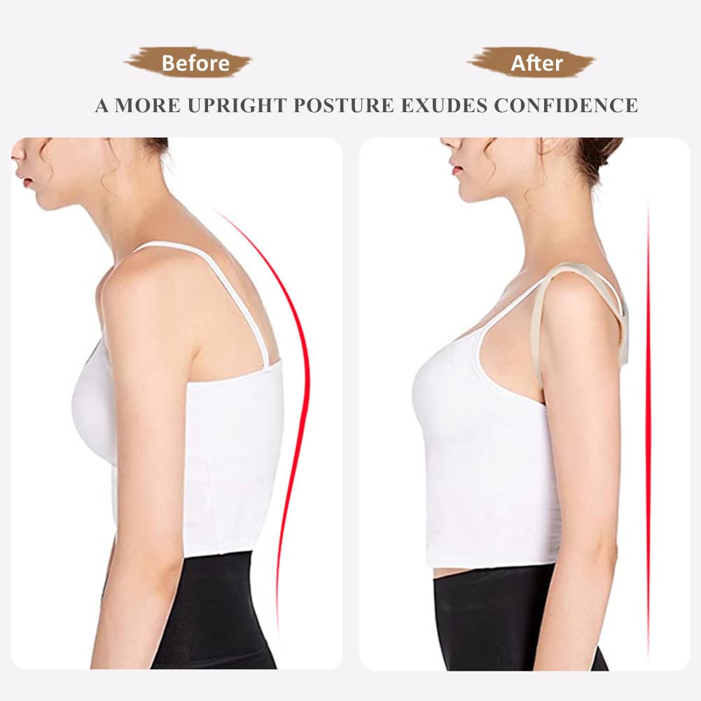 WEEOATAR Upper Back Brace Posture Corrector Posture Trainer, Breathable, Adjustable, Easy to Use with Magic Stickers, 4 Back Straps Back Straightener for Adults and Kids (Black, XXL)